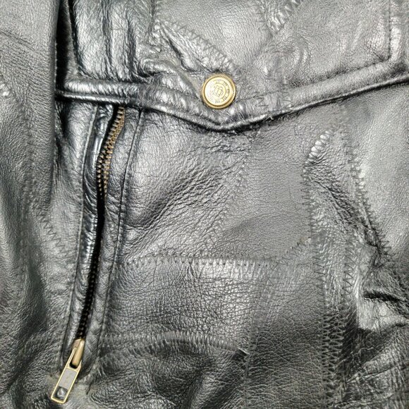 Leather & Soul jacket leather patchwork pockets snaps elastic waist size Med blk - Picture 5 of 14